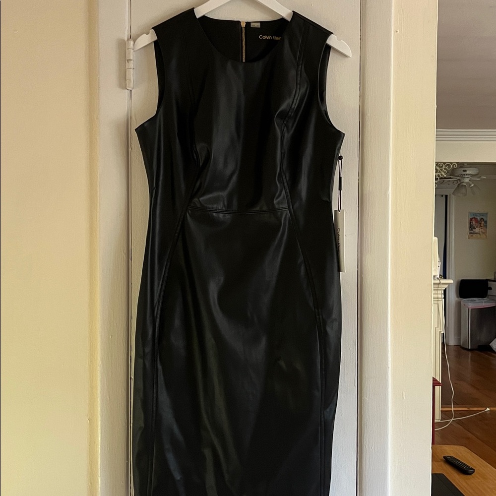 Calvin Klein Black faux leather dress